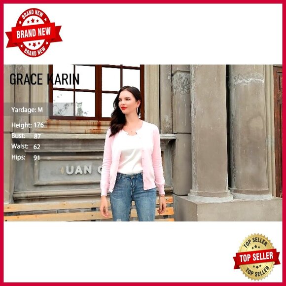 Long Sleeve Knit Cardigan, Lightweight Stretchy Material, Open Front Button - Picture 6 of 6